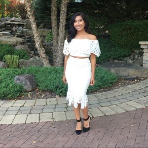 White lace two piece dress